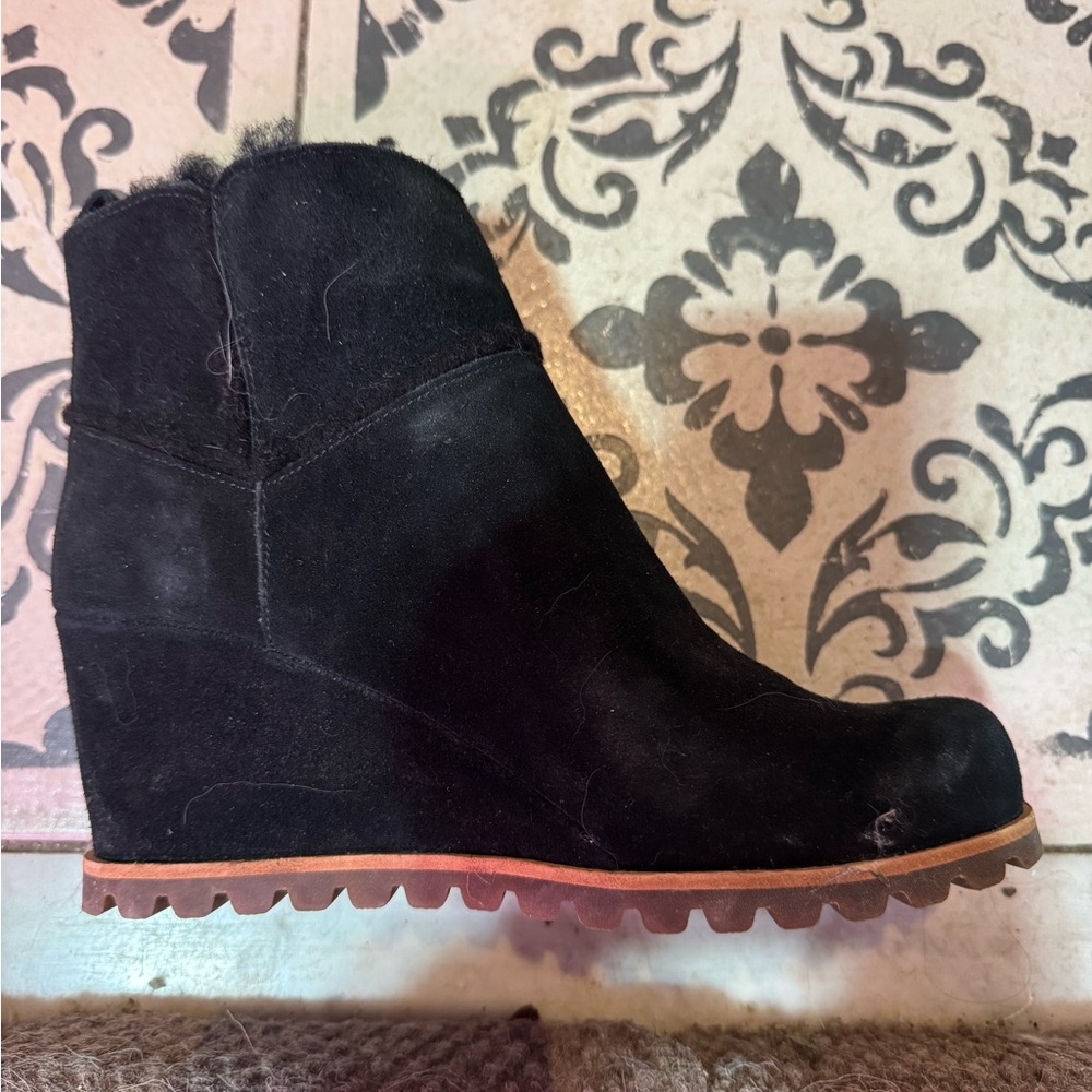 UGG Black Suede Wedge Boots